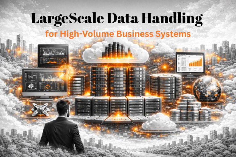 Large-scale data handling infrastructure with cloud storage, distributed databases, and high-volume data processing systems